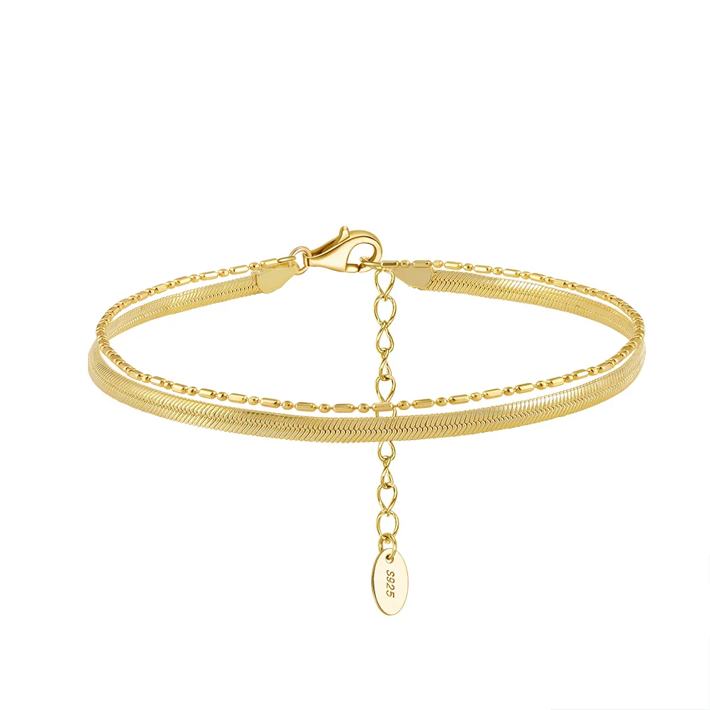 DOUBLE STACK SNAKE CHAIN BRACELET IN STERLING SILVER - Image 5