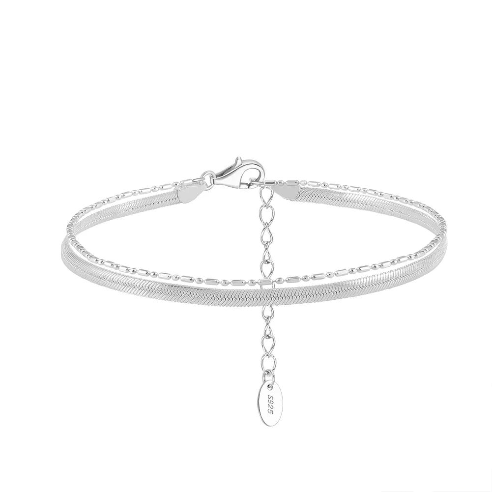 DOUBLE STACK SNAKE CHAIN BRACELET IN STERLING SILVER - Image 6