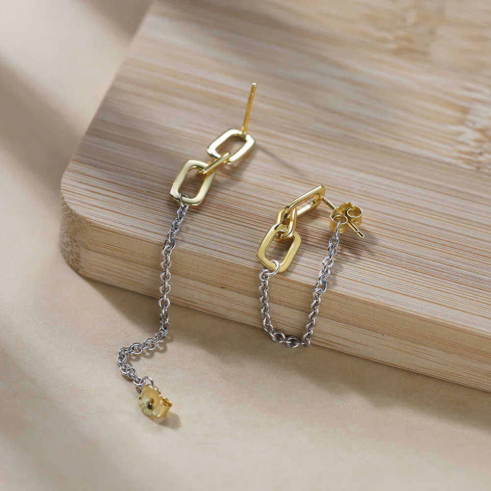 DUAL LINK CHAIN DROP EARRINGS IN STERLING SILVER - Image 2