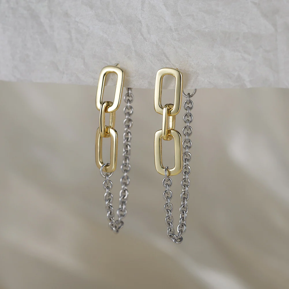 DUAL LINK CHAIN DROP EARRINGS IN STERLING SILVER - Image 3