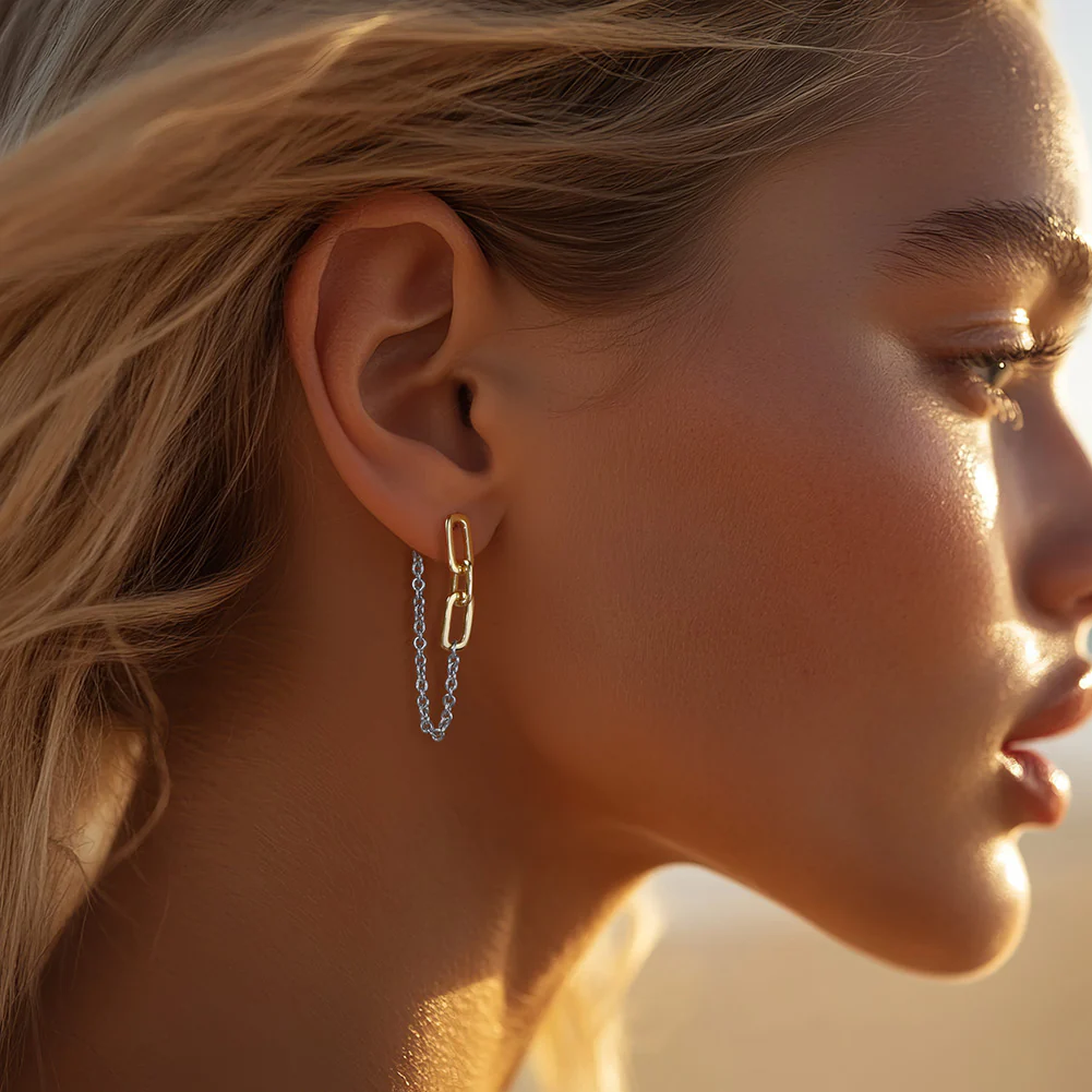 DUAL LINK CHAIN DROP EARRINGS IN STERLING SILVER - Image 4