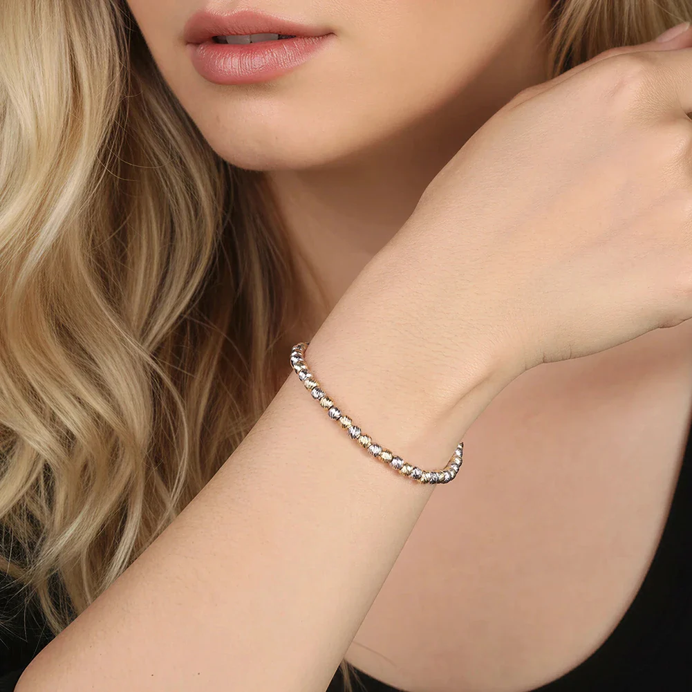 DUAL TONE BEADED CHAIN BRACELET IN STERLING SILVER - Image 3