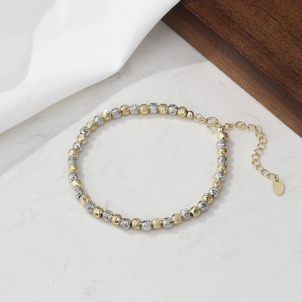 DUAL TONE BEADED CHAIN BRACELET IN STERLING SILVER - Image 4