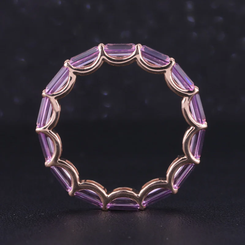 EMERALD CUT LAB GROWN SAKURA PINK SAPPHIRE GEMSTONES RING IN 14K ROSE GOLD - Image 3