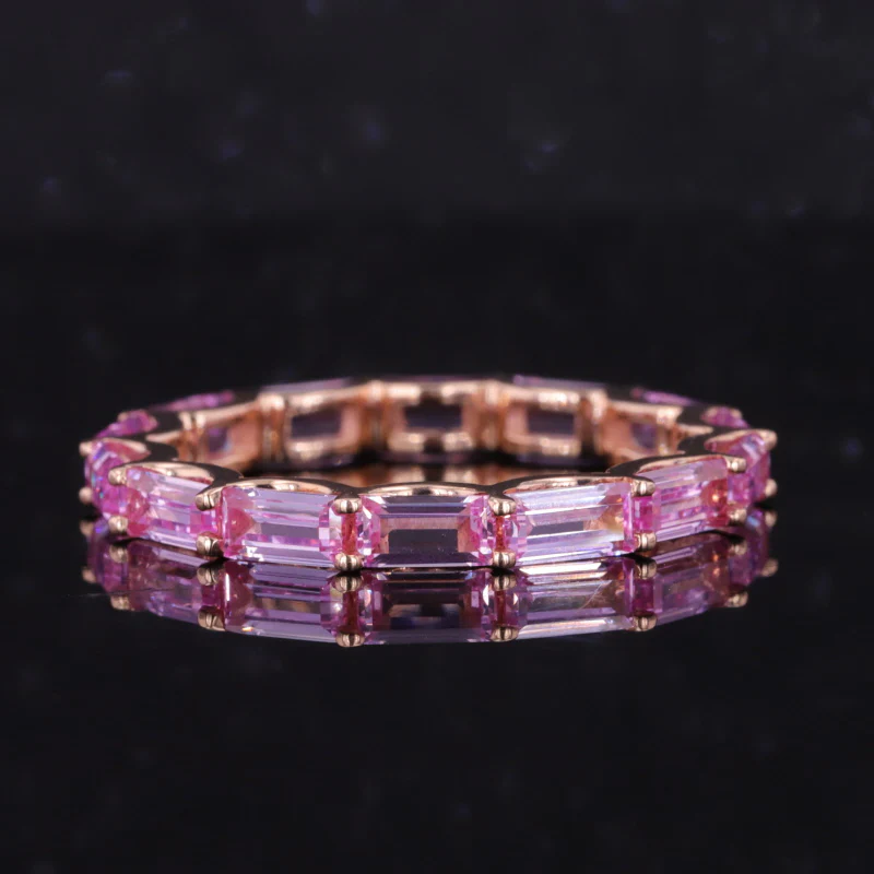 EMERALD CUT LAB GROWN SAKURA PINK SAPPHIRE GEMSTONES RING IN 14K ROSE GOLD - Image 4
