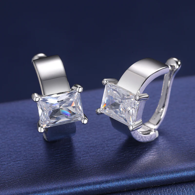 EMERALD CUT MOISSANITE DIAMOND CUFF EARRINGS IN STERLING SILVER - Image 3