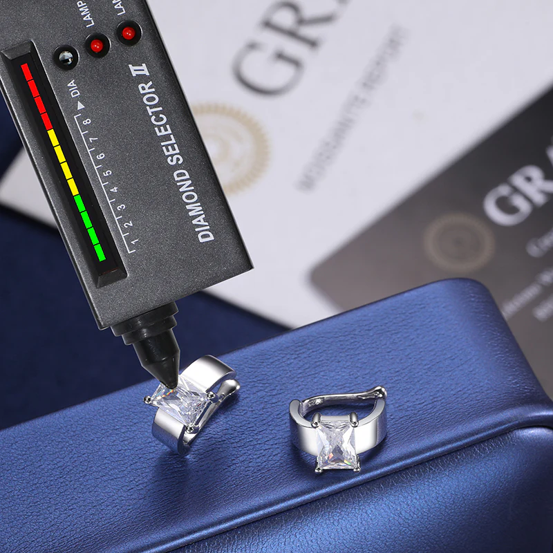 EMERALD CUT MOISSANITE DIAMOND CUFF EARRINGS IN STERLING SILVER - Image 4