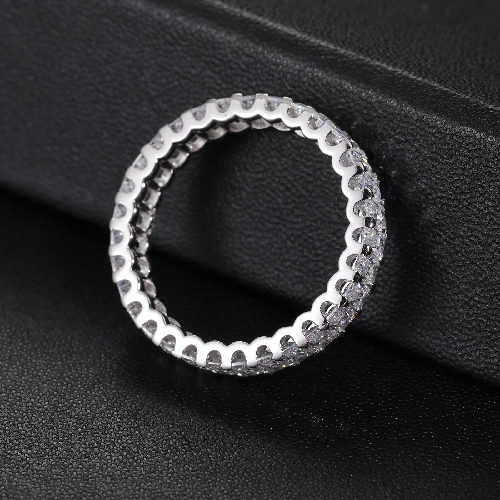 EMERALD CUT MOISSANITE DIAMOND ETERNITY ENGAGEMENT RING IN STERLING SILVER - Image 4