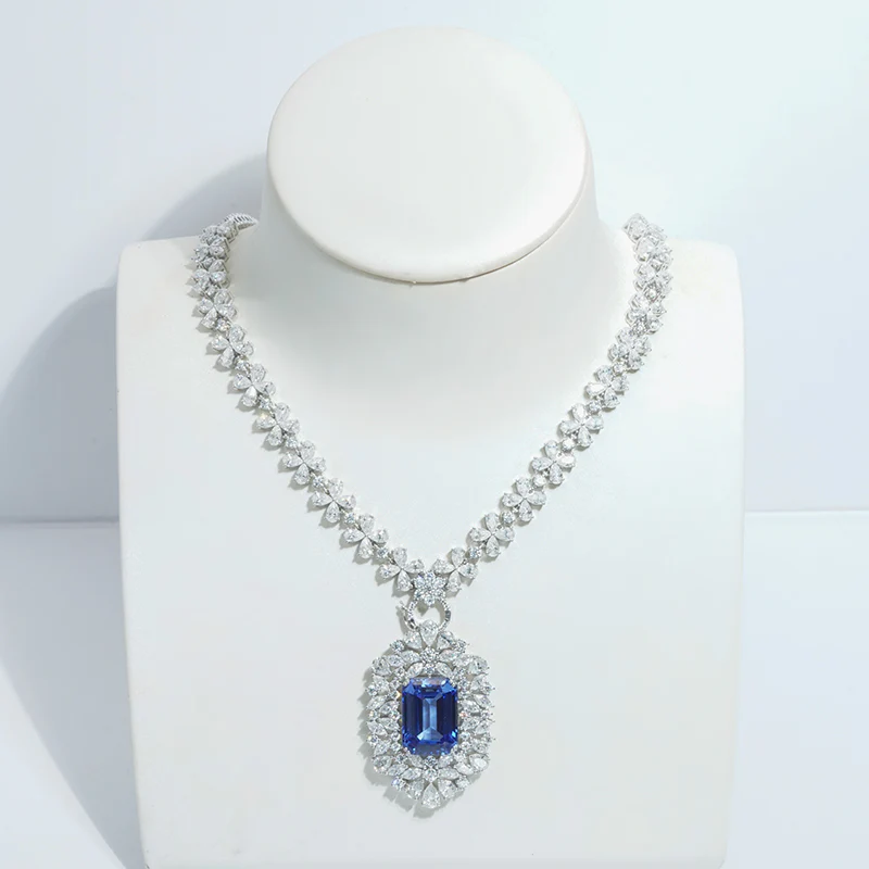 LAB GROWN EMERALD/RUBY/SAPPHIRE GEMSTONE WITH MOISSANITE PENDANT NECKLACE IN 14K GOLD - Image 10