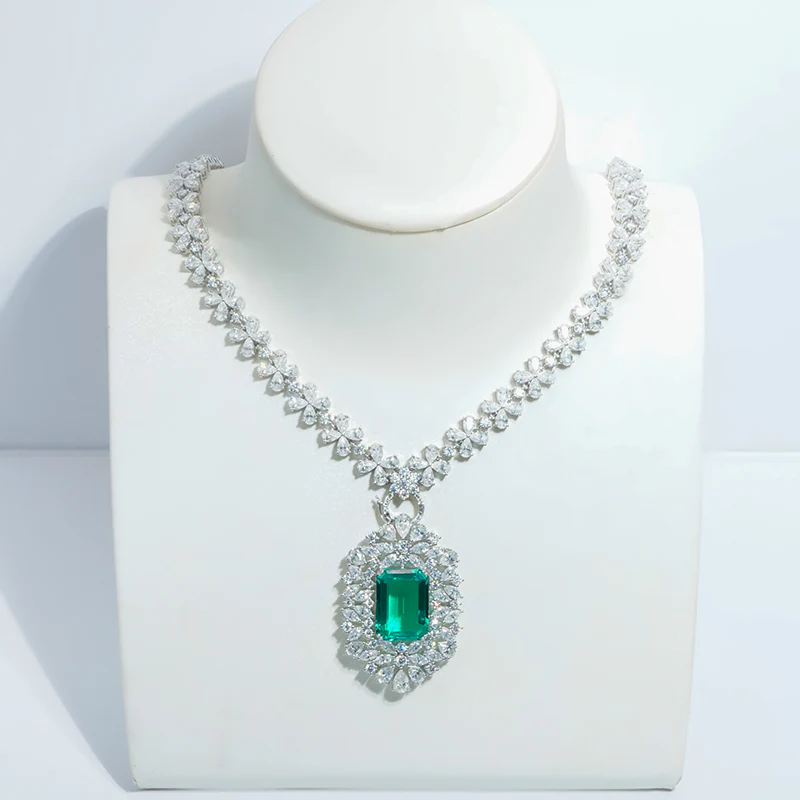 LAB GROWN EMERALD/RUBY/SAPPHIRE GEMSTONE WITH MOISSANITE PENDANT NECKLACE IN 14K GOLD - Image 5