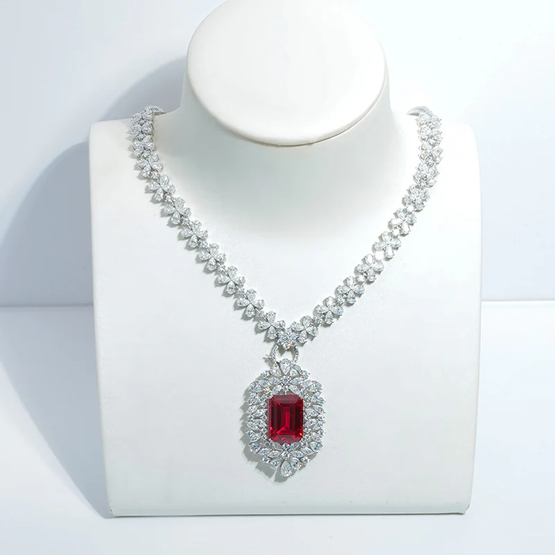 LAB GROWN EMERALD/RUBY/SAPPHIRE GEMSTONE WITH MOISSANITE PENDANT NECKLACE IN 14K GOLD - Image 9