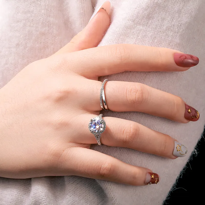 ETERNITY 3CT 9MM MOISSANITE RING ENGAGEMENT RING IN STERLING SILVER - Image 2