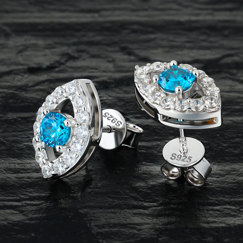 EVIL EYES MOISSANITE STUD EARRING IN STERLING SILVER - Image 2