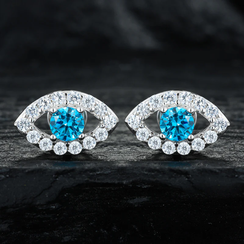 EVIL EYES MOISSANITE STUD EARRING IN STERLING SILVER - Image 3