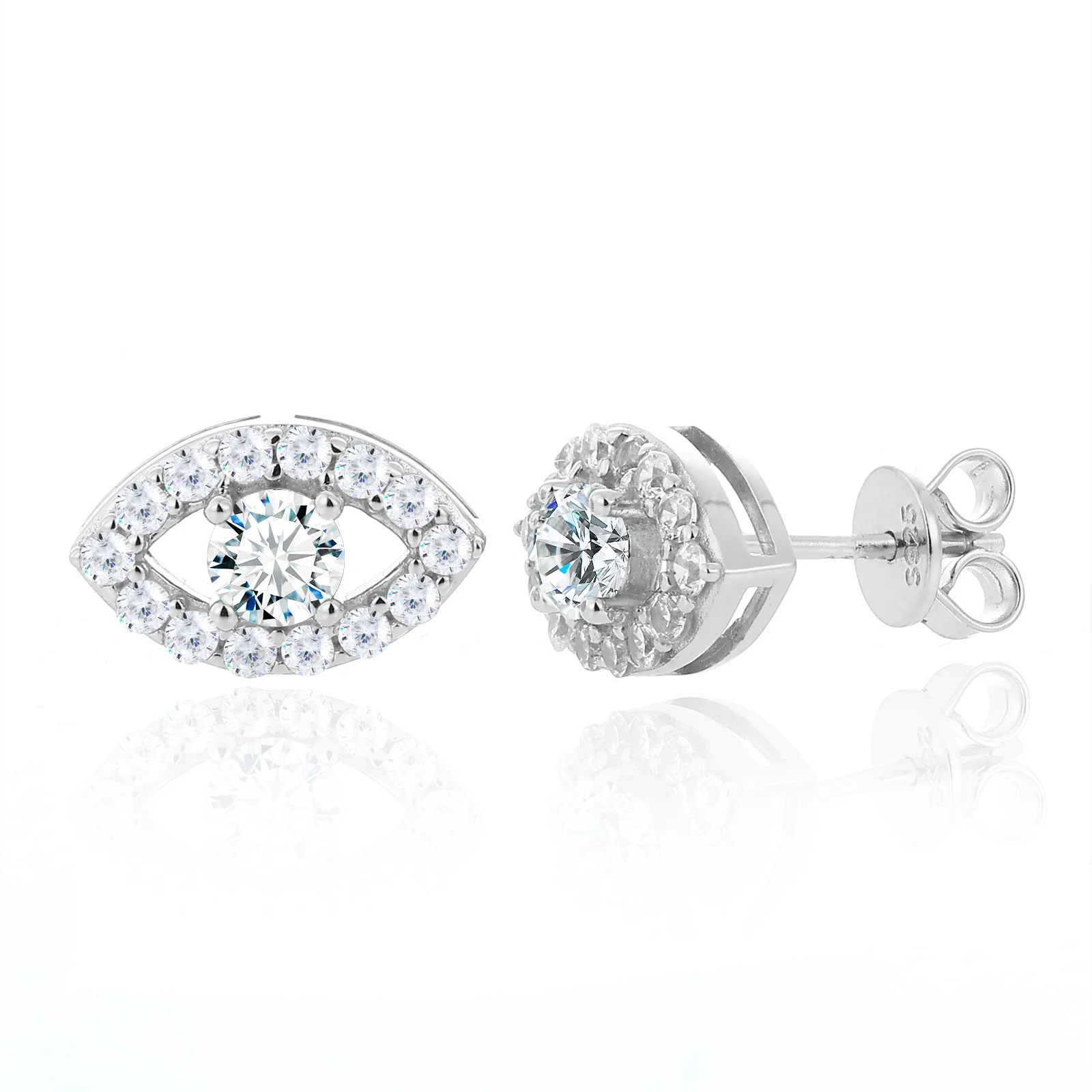 EVIL EYES MOISSANITE STUD EARRING IN STERLING SILVER - Image 4