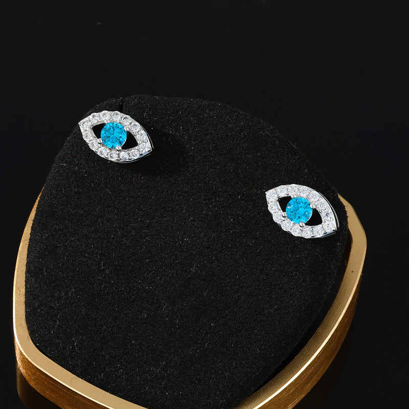 EVIL EYES MOISSANITE STUD EARRING IN STERLING SILVER - Image 6