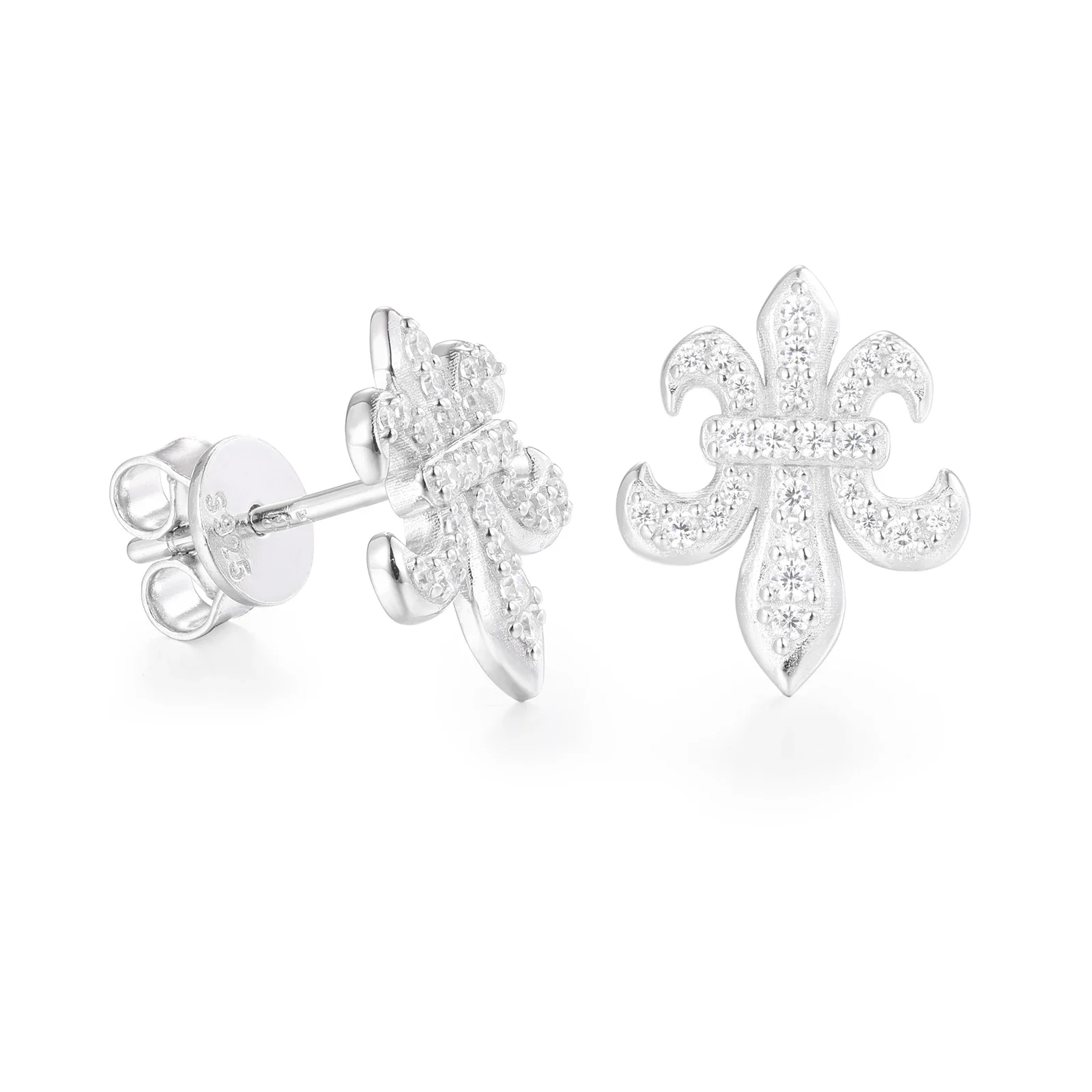 FLEUR DE LIS PETITE MOISSANITE STUD EARRINGS IN STERLING SILVER - Image 3