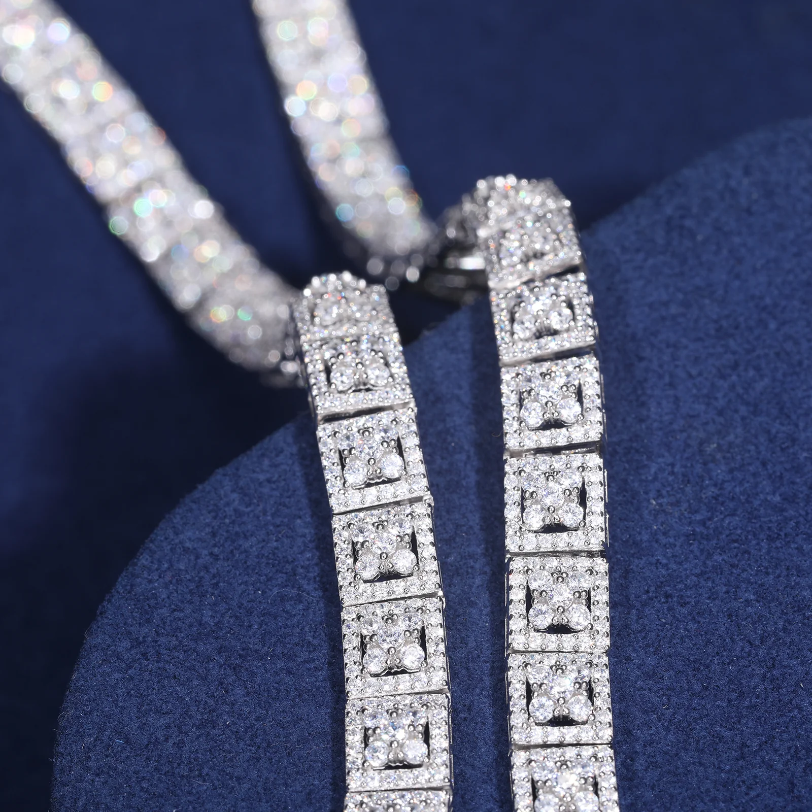 FOUR LEAF CLOVER MOISSANITE SQUARE LINK CHAIN NECKLACE/BRACELET IN STERLING SILVER - Image 5