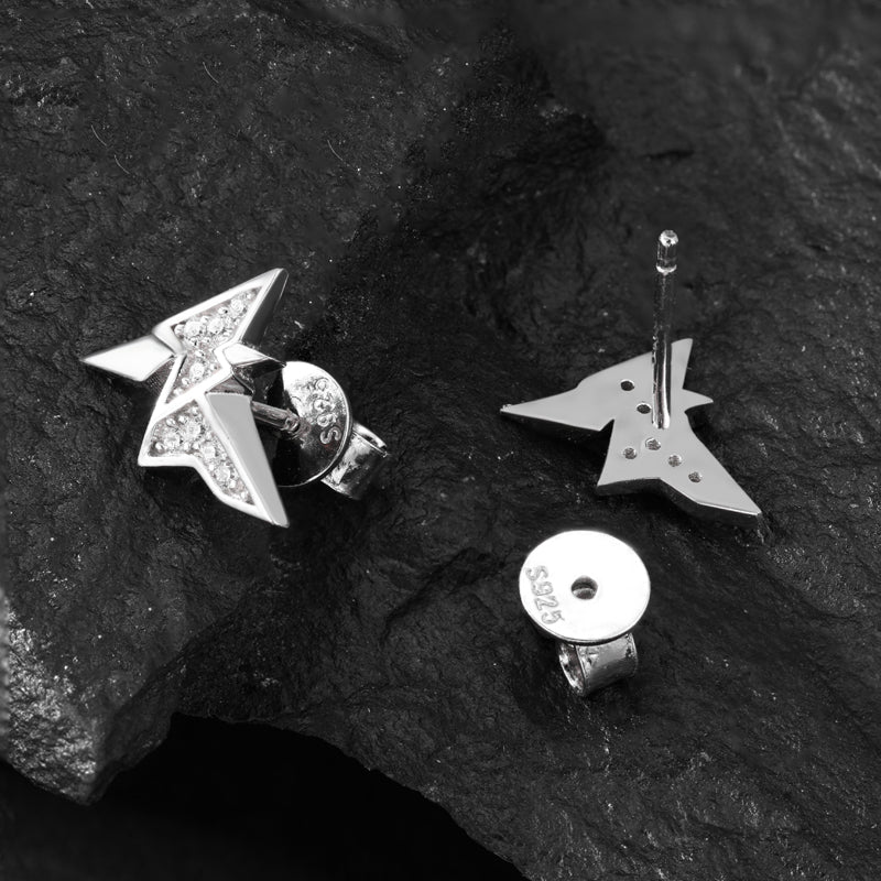 GEOMETRIC MOISSANITE PUSH BACK STUD EARRINGS IN STERLING SILVER - Image 2