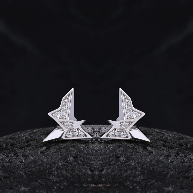 GEOMETRIC MOISSANITE PUSH BACK STUD EARRINGS IN STERLING SILVER - Image 3