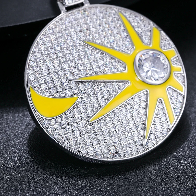MOISSANITE GLOW IN THE DARK SUN AND MOON COIN PENDANT IN STERLING SILVER - Image 4