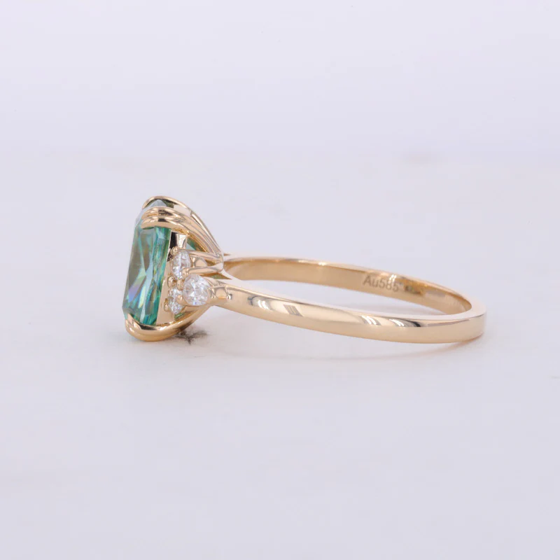GREEN CUSHION CUT MOISSANITE RING IN 14K GOLD - Image 4