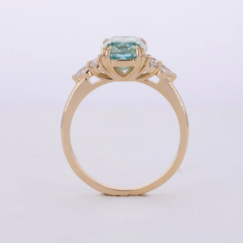 GREEN CUSHION CUT MOISSANITE RING IN 14K GOLD - Image 5