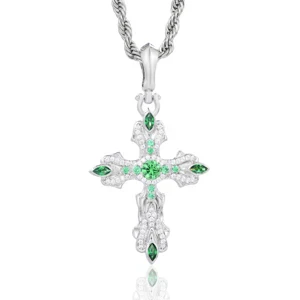 GREEN MOISSANITE PAVE CROSS CHARM PENDANT IN STERLING SILVER - Image 6