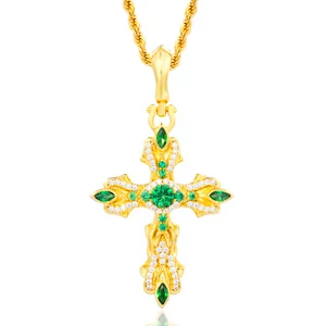 GREEN MOISSANITE PAVE CROSS CHARM PENDANT IN STERLING SILVER - Image 7