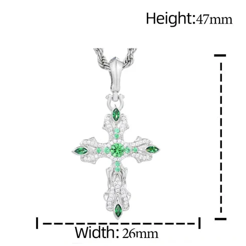 GREEN MOISSANITE PAVE CROSS CHARM PENDANT IN STERLING SILVER - Image 8