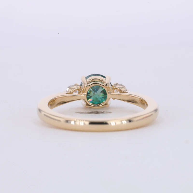 GREEN ROUND CUT MOISSANITE THREE STONE RING IN 14K or 18K GOLD RING - Image 3