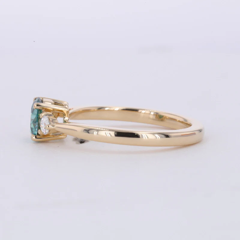 GREEN ROUND CUT MOISSANITE THREE STONE RING IN 14K or 18K GOLD RING - Image 5