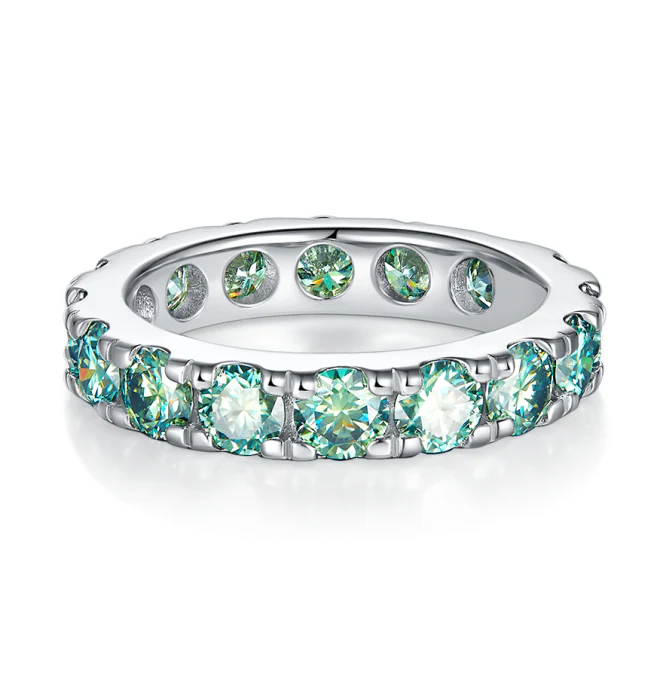 GREEN ROUND MOISSANITE ETERNITY BAND RING IN STERLING SILVER - Image 3