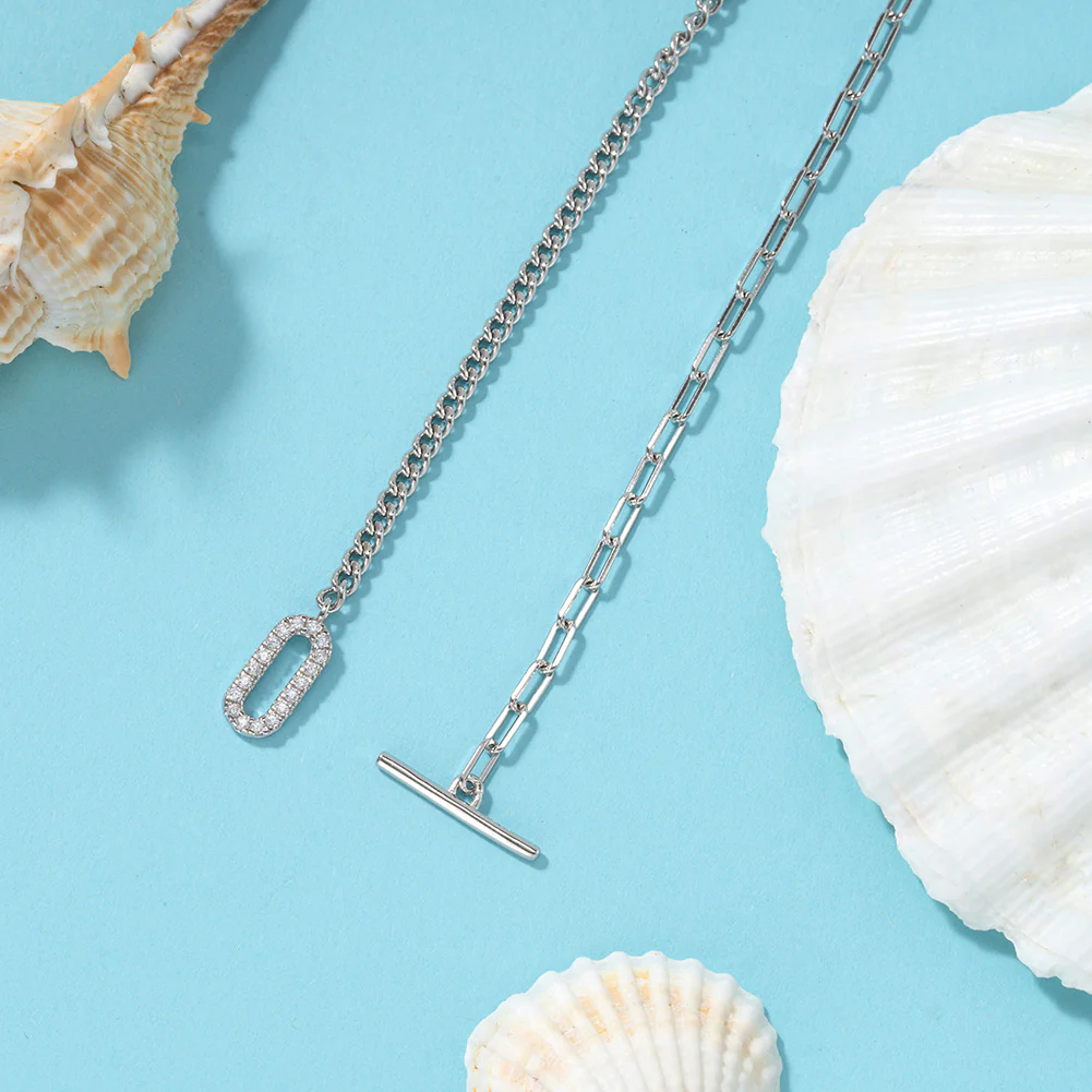 HALF CUBAN LINK HALF PAPERCLIP CHAIN ANKLET IN STERLING SILVER - Image 3