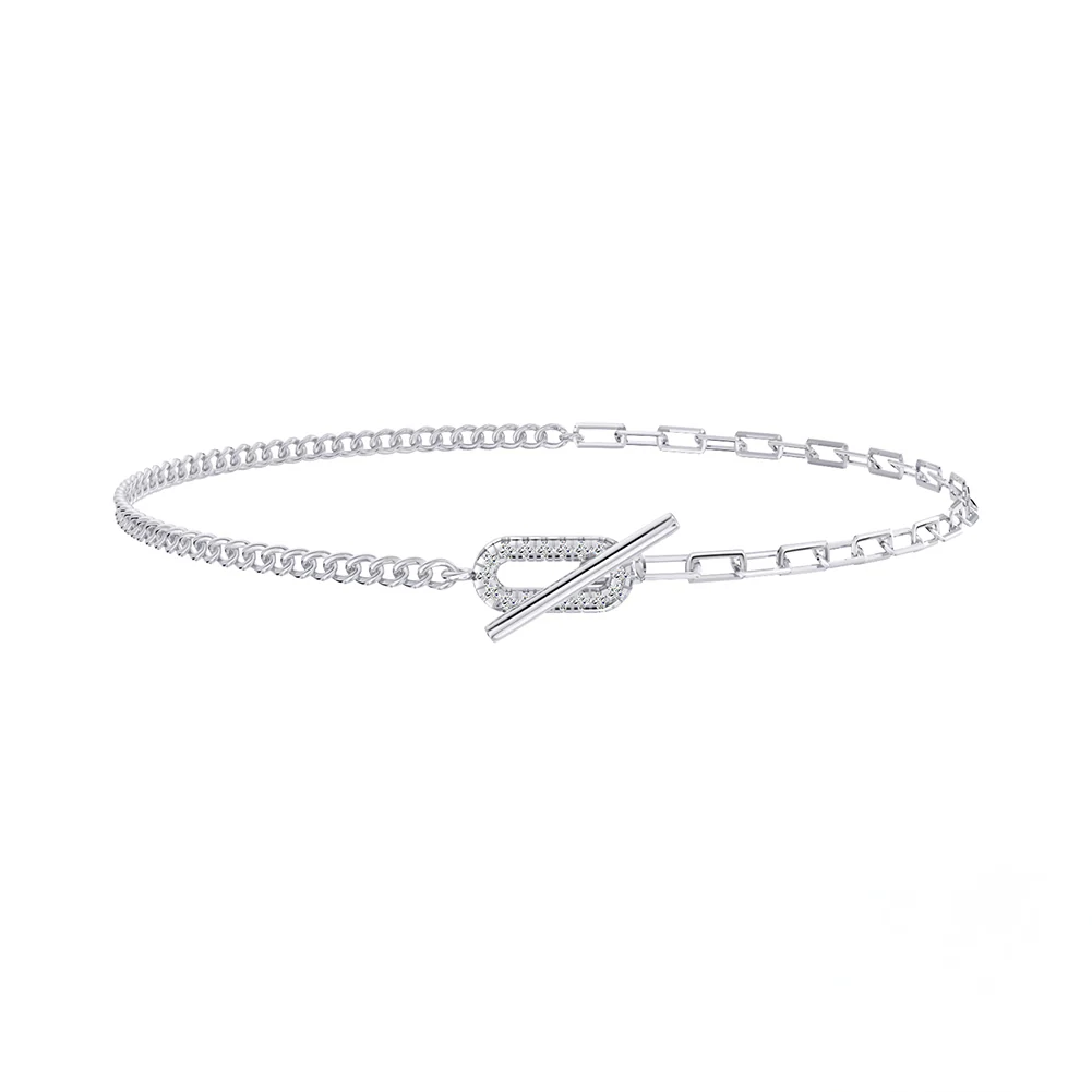 HALF CUBAN LINK HALF PAPERCLIP CHAIN ANKLET IN STERLING SILVER - Image 5