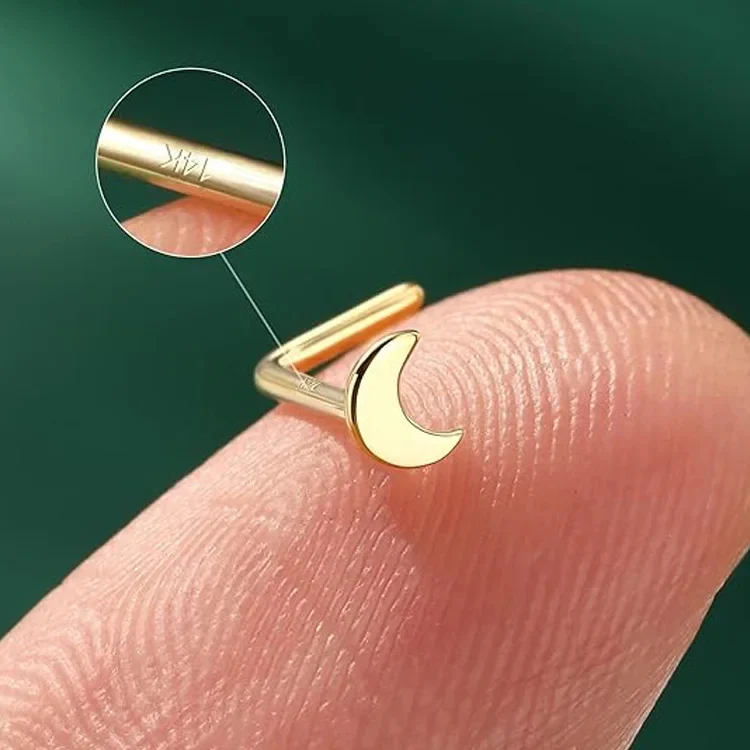 HALF MOON L BEND NOSE RING IN SOLID GOLD - Image 3