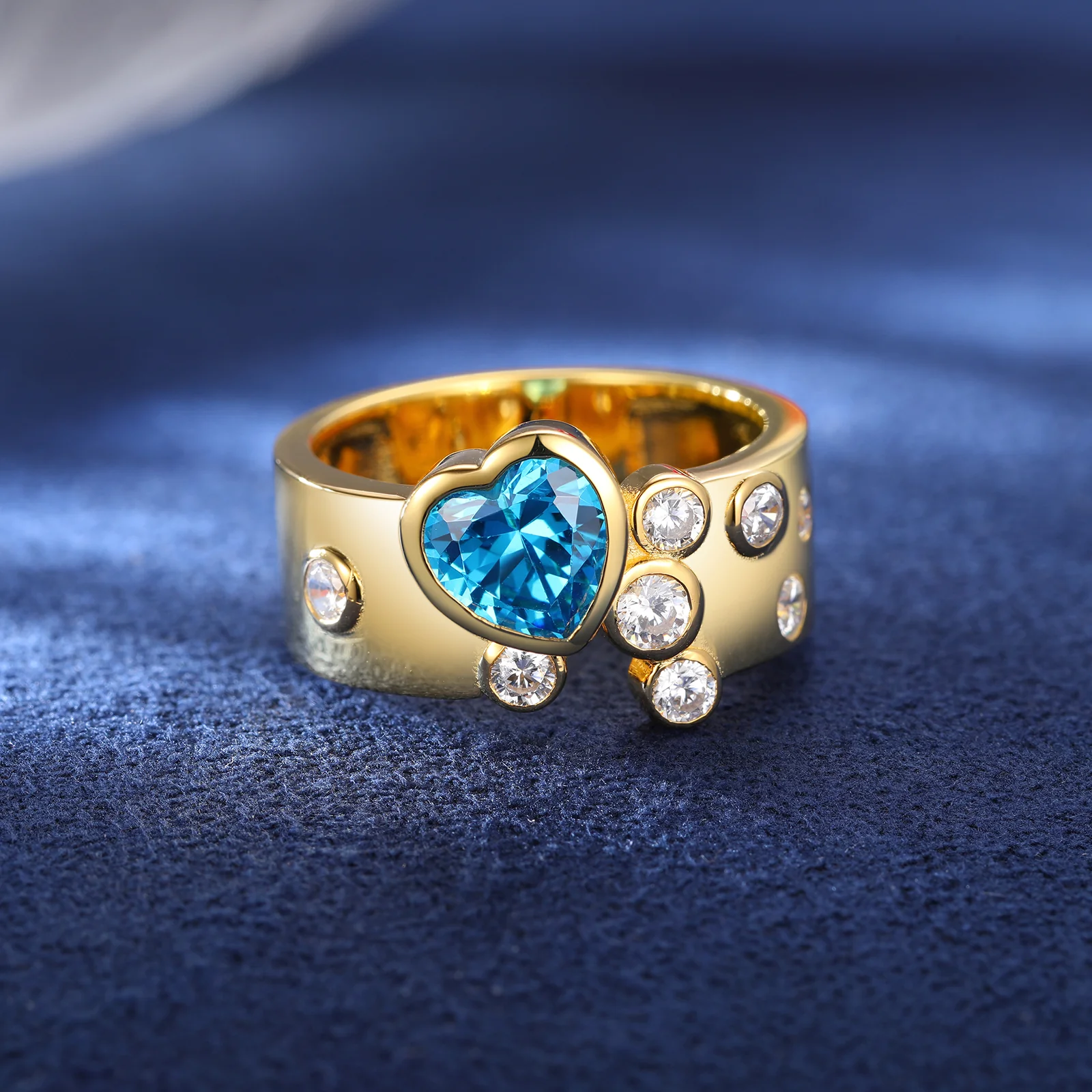 HEART CUT BLUE CZ MOISSANITE DIAMOND BAND RING IN STERLING SILVER - Image 3