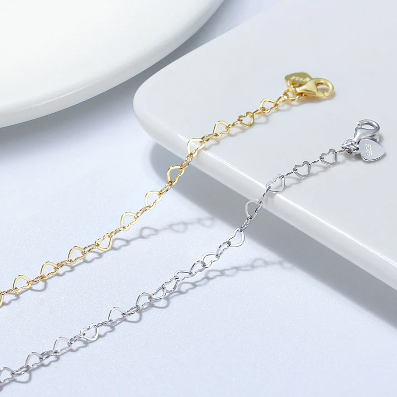 HEART LINK CHAIN ANKLET IN STERLING SILVER - Image 3