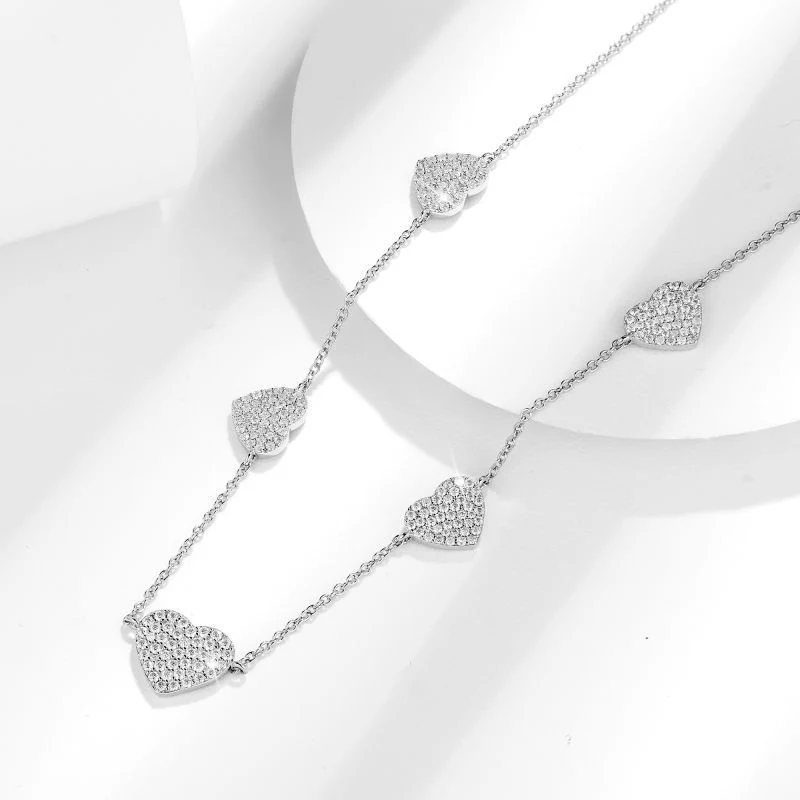 HEART MOISSANITE CHAIN NECKLACE IN STERLING SILVER - Image 3