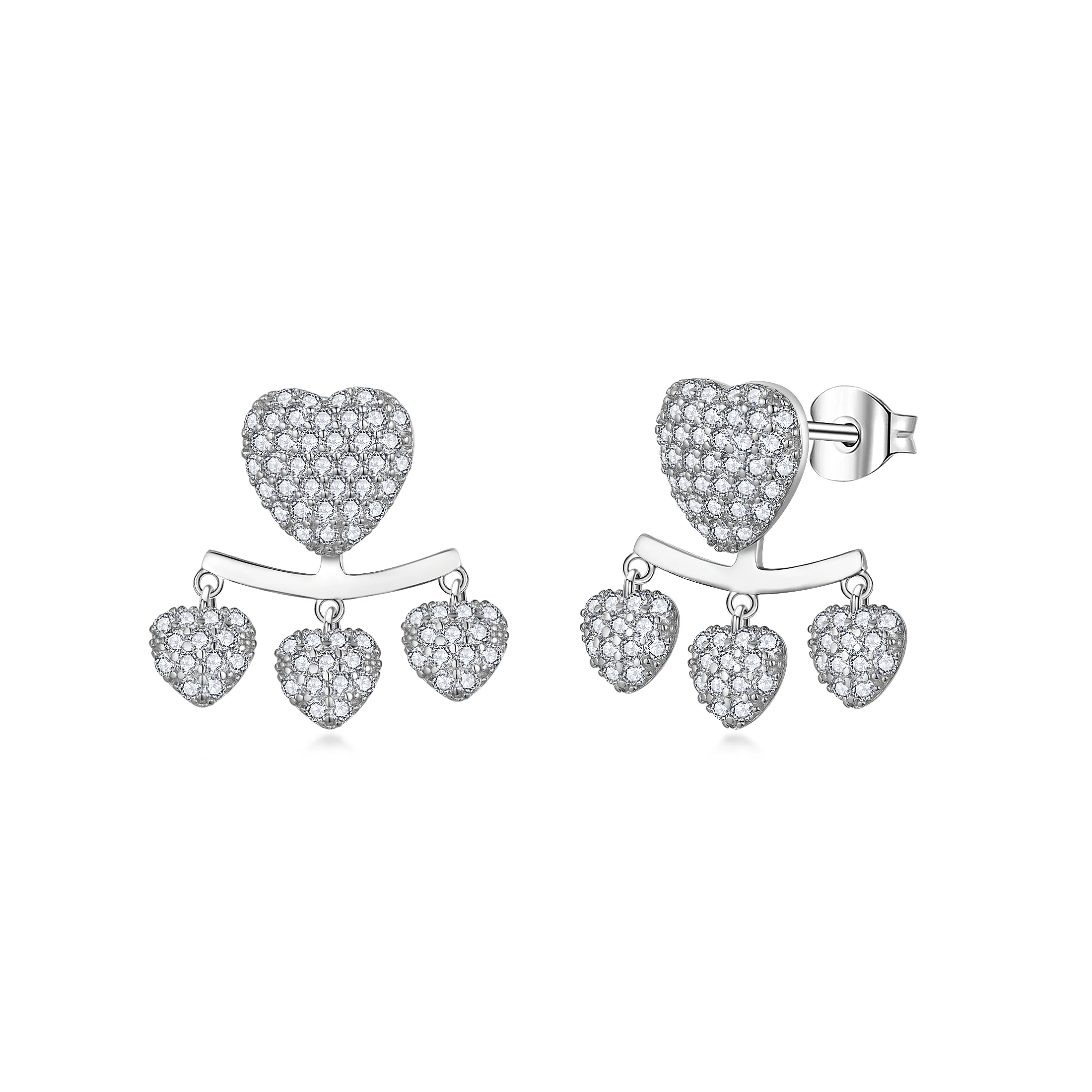 HEART MOISSANITE DANGLE DROP EARRINGS IN STERLING SILVER