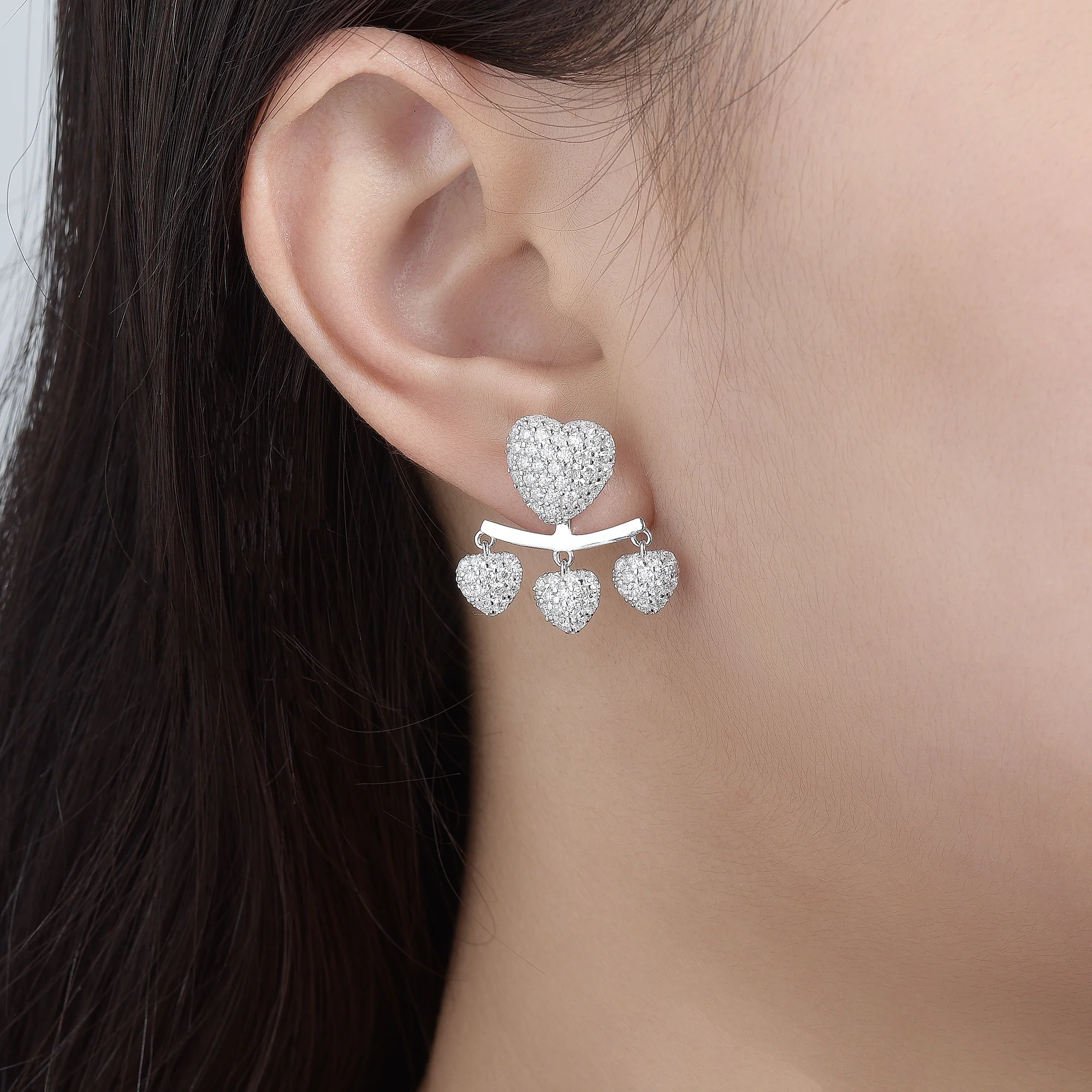 HEART MOISSANITE DANGLE DROP EARRINGS IN STERLING SILVER - Image 2