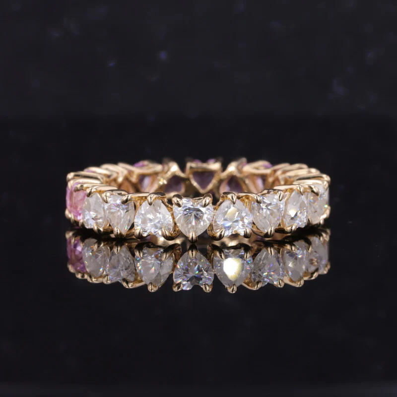 HEART SHAPE SAKURA PINK SAPPHIRE AND MOISSANITE DIAMOND RING IN 14K GOLD - Image 3