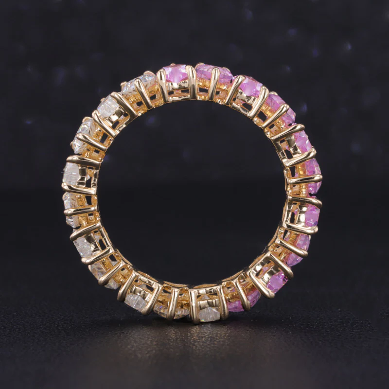 HEART SHAPE SAKURA PINK SAPPHIRE AND MOISSANITE DIAMOND RING IN 14K GOLD - Image 4