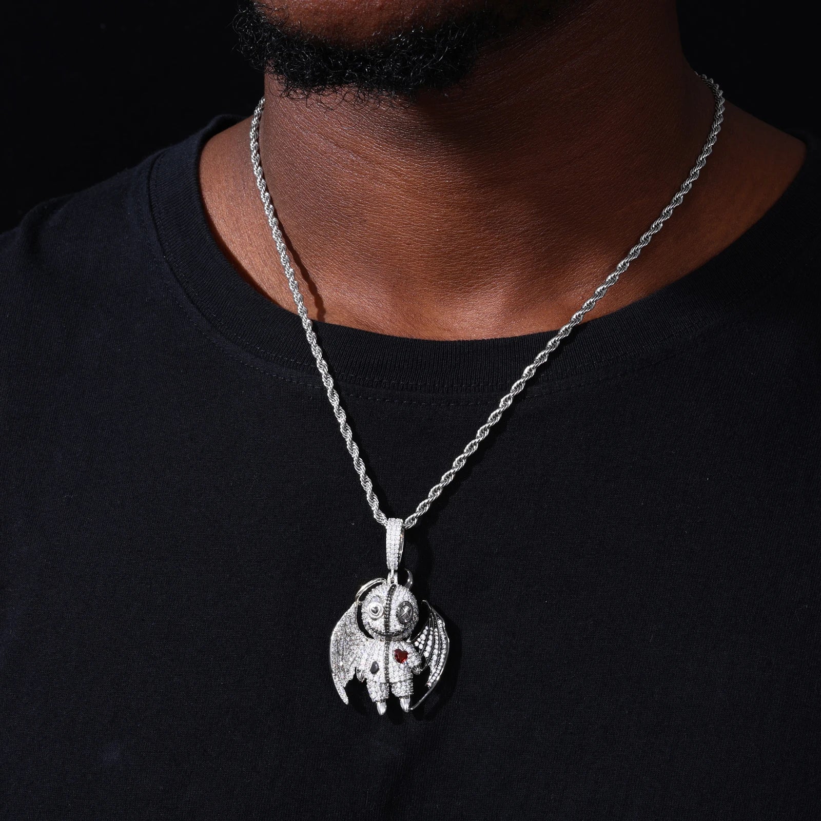 HEAVEN & HELL MOISSANITE ANGEL DEVIL PENDANT IN STERLING SILVER - Image 3