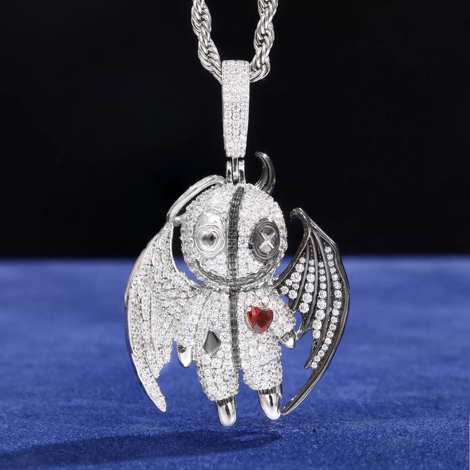 HEAVEN & HELL MOISSANITE ANGEL DEVIL PENDANT IN STERLING SILVER - Image 5
