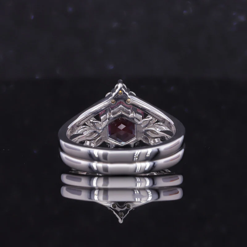 HEXAGON LAB SAPPHIRE ALEXANDRITE GEMSTONE RING IN 14K WHITE GOLD - Image 3