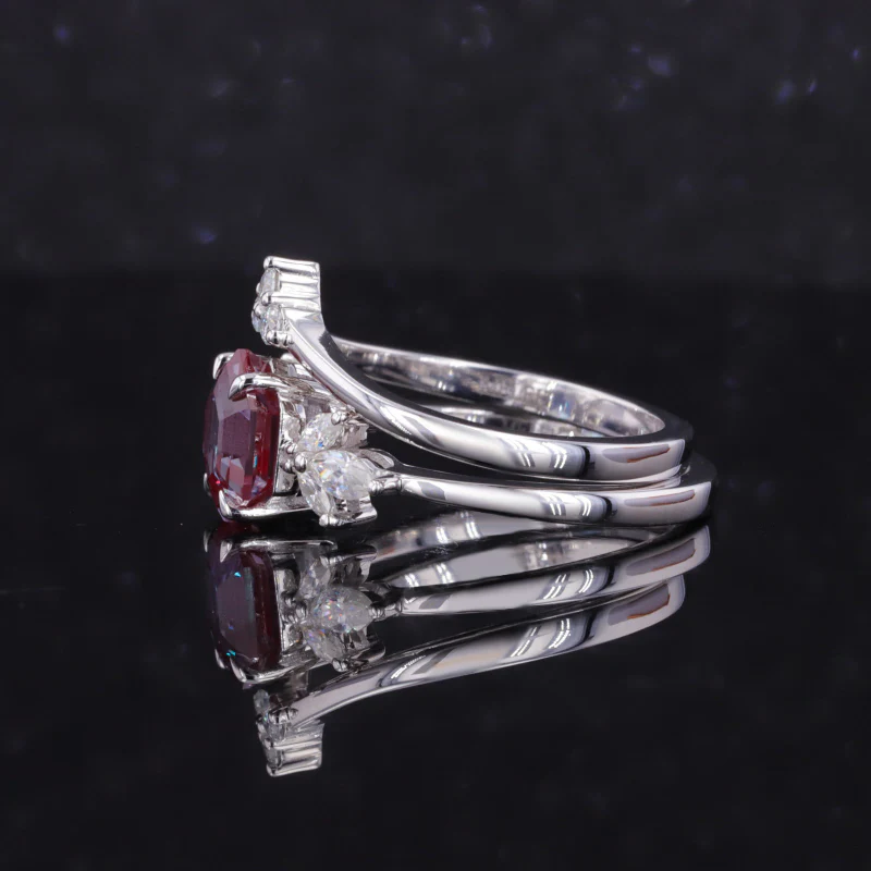 HEXAGON LAB SAPPHIRE ALEXANDRITE GEMSTONE RING IN 14K WHITE GOLD - Image 4