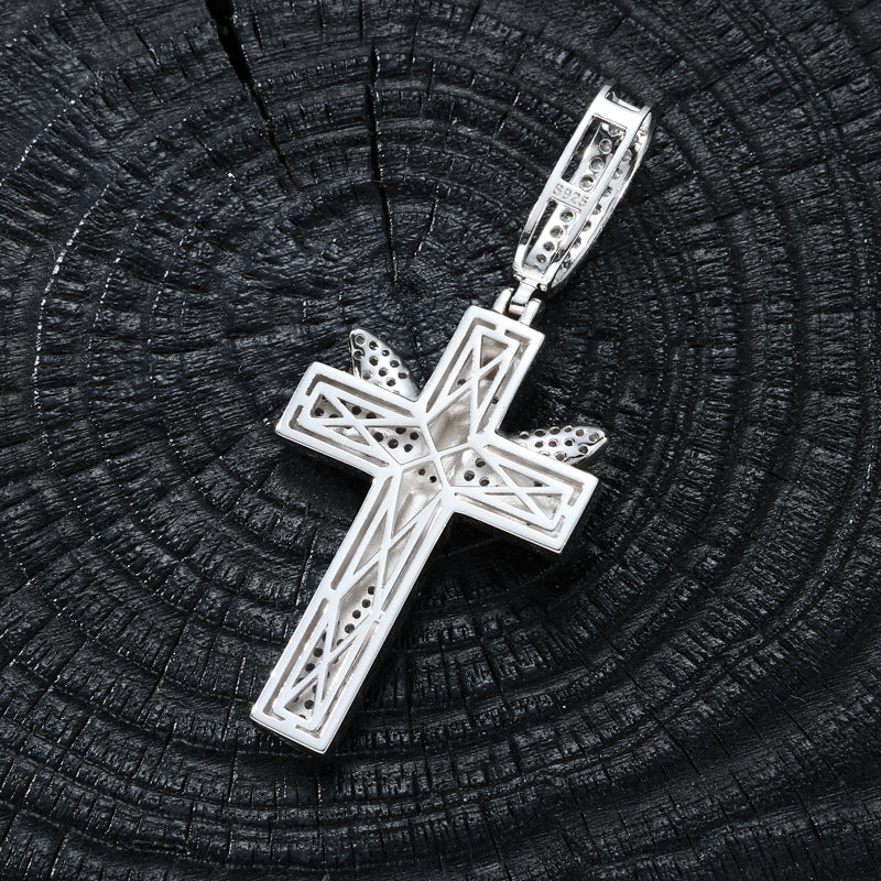 ICED OUT MOISSANITE ANGEL CROSS PENDANT IN STERLING SILVER - Image 2