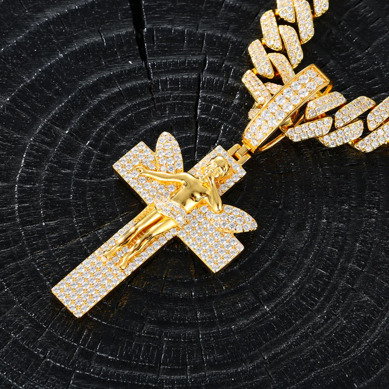 ICED OUT MOISSANITE ANGEL CROSS PENDANT IN STERLING SILVER - Image 3