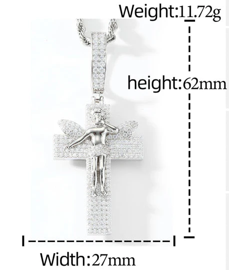ICED OUT MOISSANITE ANGEL CROSS PENDANT IN STERLING SILVER - Image 6